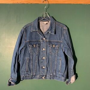 Annex Casual Corner Navy Denim Jacket American Flag Patch Americana Vintage L